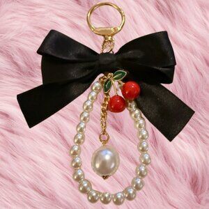 UPCYCLED  Pearl & Cherry Bow Keychain Charm